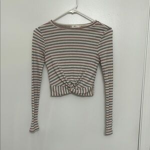 Striped Long Sleeve Knot Front Top
